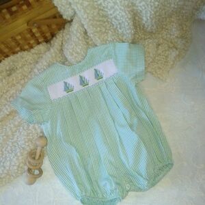 Vintage Green Checkered Kids Romper